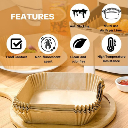 Set 100 Hartii de copt sau prajit pentru Airfryer Forma patrat 20 x 20 cm in suport de plastic cu capac – IoArtify.ro [7]