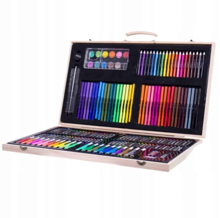 Set 180 piese pentru desen pentru copii sau adulti creioane colorate vopsele si markere cu geanta de transport din lemn masiv model AVX-WT-ART-10 capacitate completa de culori – IoArtify.ro [4]