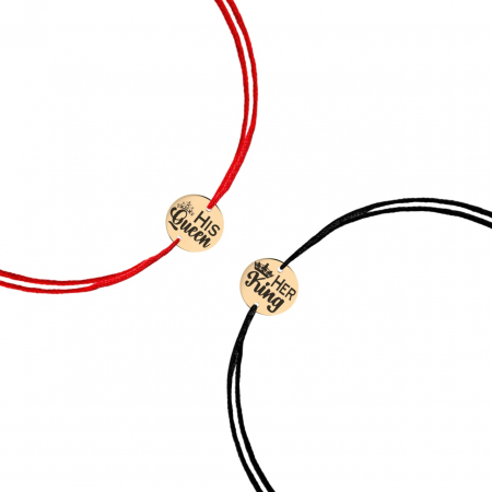 Bijuterii aur, argint, diamante, inox - Set 2 Brățări Cuplu Aur 14K His Queen & Her King – Cadou Elegant pentru Iubire și Devotament