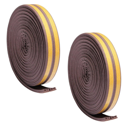 Banda Autoadeziva - Set 2 Banda Autoadezivă pentru Etanșare Uși și Ferestre, Profil E, 9x4mm, Rezistent UV, Cauciuc EPDM, 6m, Maro