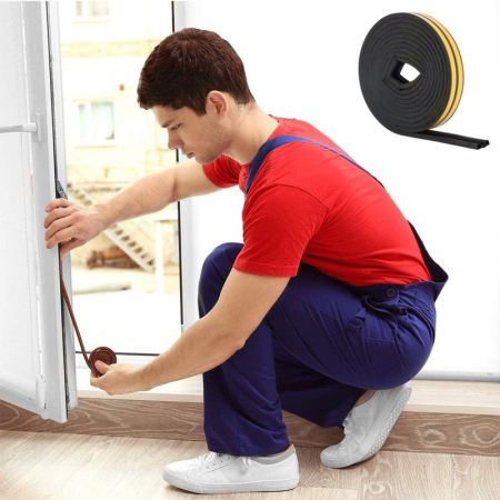 Set 2 buc Banda autoadeziva pentru etansarea usilor si ferestrelor Profil P 9mm x 5.5mm Rezistenta UV Cauciuc EPDM 6 m Maro – IoArtify.ro [6]