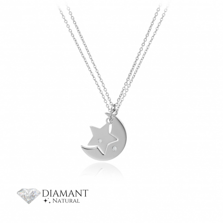 Bijuterii aur, argint, diamante, inox - Set 2 Coliere Supreme Night din Argint 925 cu Diamant Natural – Eleganță, Rafinament și Strălucire pentru Orice Ocazie