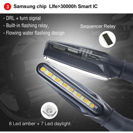 Set 2 Lămpi Semnalizare Moto Secvențială cu 2 Funcții – Pozitie și Semnalizare, 12V, Decor Plastic Negru [5]