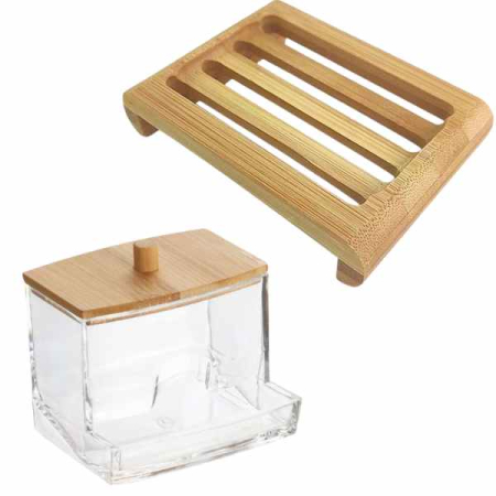 Pachete Promoționale - Set 2 Piese din Bambus Cutie Depozitare Betisoare de Ureche si Sapuniera Anti-Derapanta cu Drenaj Apa Maro – IoArtify.ro