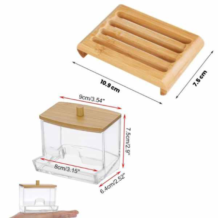 Set 2 Piese din Bambus Cutie Depozitare Betisoare de Ureche si Sapuniera Anti-Derapanta cu Drenaj Apa Maro – IoArtify.ro [1]