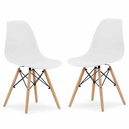 Scaune casă - Set 2 Scaune Acerenza Stil Scandinav cu Picioare din Lemn de Fag si Cadru Metalic Maxim 100 Kg 40 x 50 x 77 cm Alb – IoArtify.ro