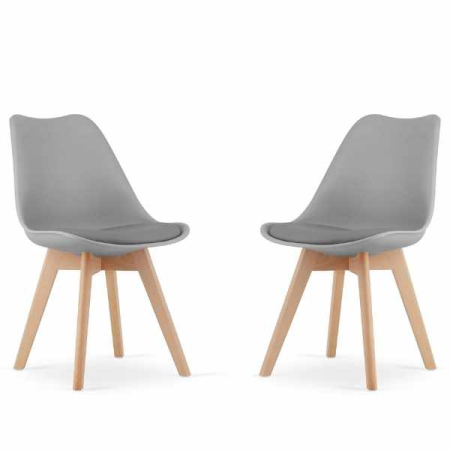 Scaune casă - Set 2 Scaune Grosseto Stil Scandinav cu Picioare din Lemn si Sezut din PP 49 x 45 x 82 cm Gri Deschis - IoArtify.ro