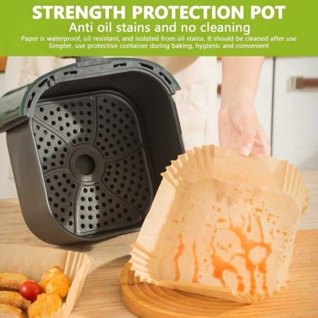 Set 200 Hartii de copt sau prajit pentru Airfryer Forma patrat 20 x 20 cm in suport de plastic cu capac – IoArtify.ro [7]