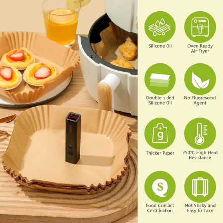 Set 200 Hartii de copt sau prajit pentru Airfryer Forma patrat 20 x 20 cm in suport de plastic cu capac – IoArtify.ro [3]