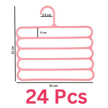 CADOURI, HOBBY & ARTE - Set 24 Umerase Multifunctionale din Plastic cu 5 pozitii pentru Haine si Accesorii Anti-derapante 31 x 31 cm Roz - IoArtify.ro