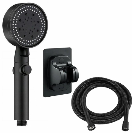 Set 3 Elemente Dus Modern Negru | Cap Duș cu 5 Funcții, Furtun 150cm și Suport Autoadeziv [3]