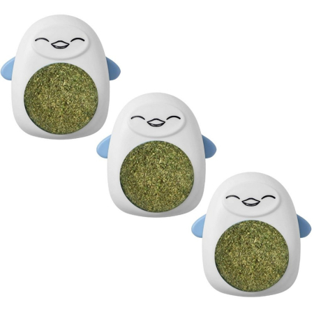 Hobby & Timp Liber - Set 3 Jucarii pentru Pisicute Model Pinguin Minge Rotativa 360 Grade din Iarba Catnip 6 cm Albastru – IoArtify.ro