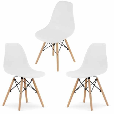 Scaune casă - Set 3 Scaune Acerenza Stil Scandinav cu Picioare din Lemn de Fag si Cadru Metalic Maxim 100 Kg 40 x 50 x 77 cm Alb – IoArtify.ro