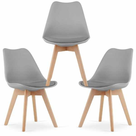 Scaune casă - Set 3 Scaune Grosseto Stil Scandinav cu Picioare din Lemn și Sezut din PP 49 x 45 x 82 cm Gri Deschis - IoArtify.ro