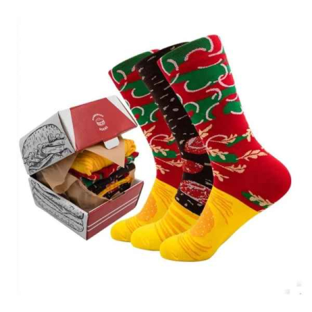 CADOURI, HOBBY & ARTE - Set 3 Sosete XXL in Cutie Amuzata Model Hamburger Bumbac 100 Multicolor - IoArtify.ro