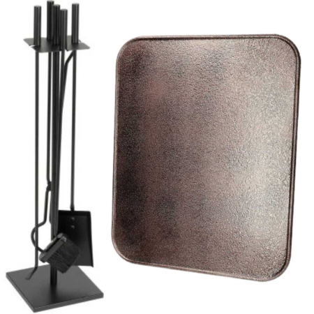 Pachete Promoționale - Set 4 Accesorii cu Suport pentru Semineu si Soba din Fier Forjat 81 cm si Covoras Metalic 40x47.5 cm Rezistent la Temperaturi Ridicate – IoArtify.ro