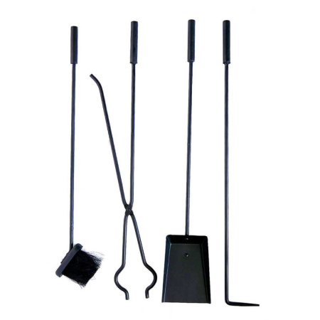 Set 4 Accesorii cu Suport pentru Semineu si Soba din Fier Forjat 81 cm si Suport de Depozitat Lemne din Aliaj Forjat 48 cm Negru – IoArtify.ro [1]