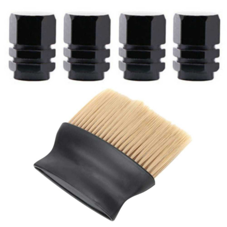 Accesorii roți - Set 4 Capace Hexagonale pentru Valve Auto din Aluminiu 1.8 cm Negru si Perie SoftTouch cu Fire din Nylon si Mâner Ergonomic – IoArtify.ro