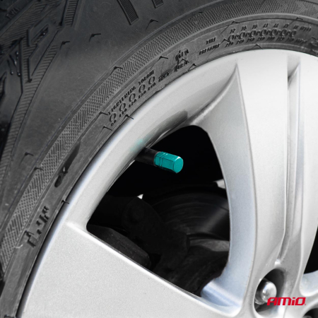 Set 4 capacele auto pentru ventil din aluminiu model Hexagon culoare Verde dimensiune standard – IoArtify.ro [1]