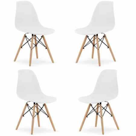 Scaune casă - Set 4 Scaune Acerenza Stil Scandinav cu Picioare din Lemn de Fag Cadru Metalic Sezut PP Maxim 100 Kg 40 x 50 x 77 cm Alb – IoArtify.ro