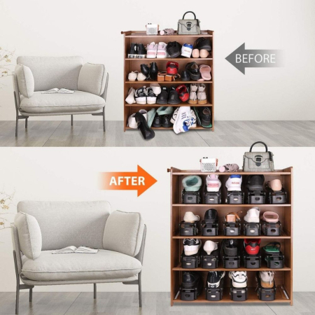 Set 5 Organizatoare Antiderapante si Ajustabile pentru Depozitare Incaltamine din Plastic 62551117 cm Negru – IoArtify.ro [7]