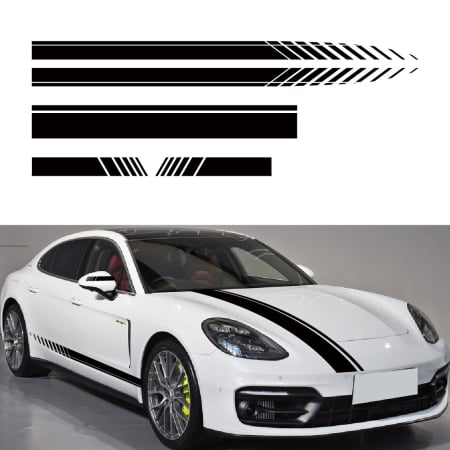 Stickere Auto - Set 5 Stickere Auto Tuning Racing Stripes V1, Negru, Rezistent, Ușor de Aplicat