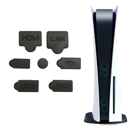 Alte Accesorii PC - Set 7 capace din silicon pentru protectie porturi consola PlayStation 5 Negru cu rezistenta la uzura - IoArtify.ro
