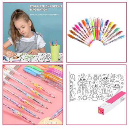 Set Creativ pentru copii Rola de Hartie Auto-Adeziva cu Printese si 36 Pixuri Parfumate cu Gel si Sclipici – IoArtify.ro [3]