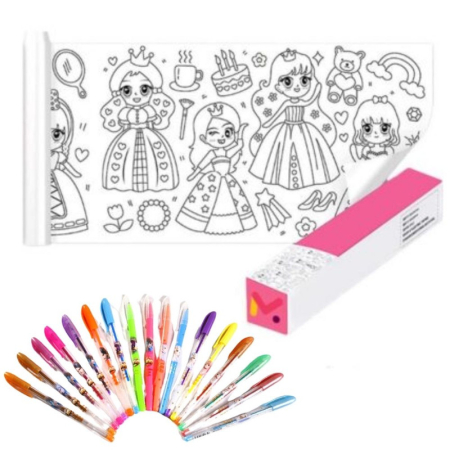 Pachete Promoționale - Set Creativ pentru copii Rola de Hartie Auto-Adeziva cu Printese si 36 Pixuri Parfumate cu Gel si Sclipici – IoArtify.ro