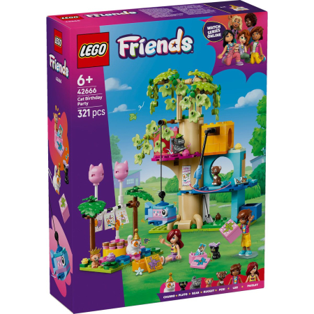 JOCURI SI JUCARII - Lego Friends Petrecere de Ziua de Nastere a Pisicii si Casuta in Copac 42666 Set 297 Piese - IoArtify.ro