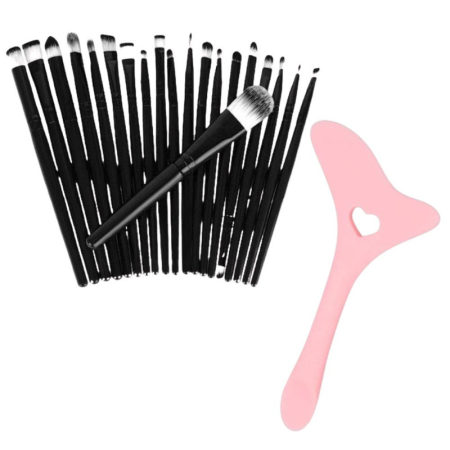Hobby & Timp Liber - Set Profesional de Machiaj cu 20 de Pensule Antialergice si Sablon Multifunctional 4-in-1 Eyeliner din Silicon in Nuanta Roz cu Perii din Fibra Sintetica – IoArtify.ro