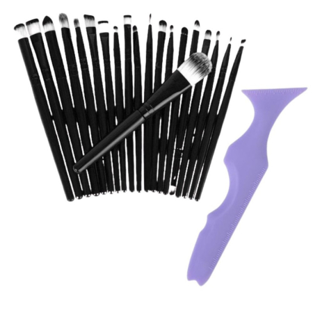 Hobby & Timp Liber - Set Profesional de Machiaj cu 20 de Pensule Antialergice si Sablon Multifunctional 5-in-1 Eyeliner din Silicon in Nuanta Mov cu Perii Din Fibre Sintetice – IoArtify.ro