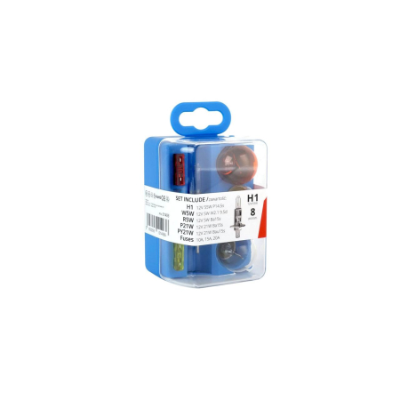 Iluminat Auto - Set Rezervă Becuri și Siguranțe 8 Bucăți – Compatibil pentru Mașină, 12V, 55W, Siguranțe 10A-20A