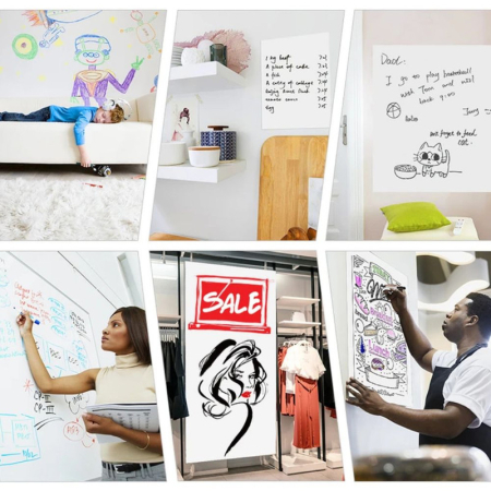 Set Rola de hartie autoadeziva si reutilizabila pentru scris si desenat 200 x 45 cm cu 4 markere cu magnet si burete – IoArtify.ro [4]