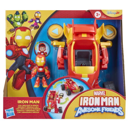 JOCURI SI JUCARII - Marvel Iron Man si Prietenii Sai Uimitori Set Vehicul 2 in 1 si Figurina Iron Man cu articulatii mobile - IoArtify.ro