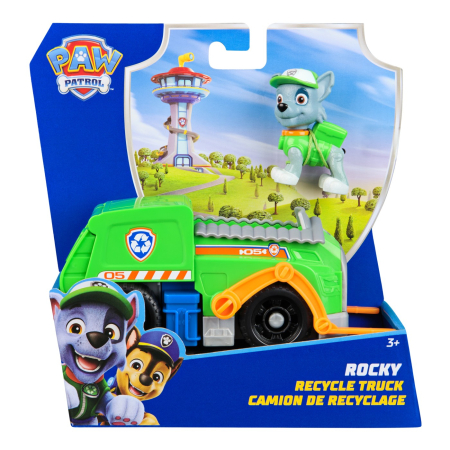 JOCURI SI JUCARII - Patrula Catelusilor Set Vehicul de Baza Camionul de Reciclare si Figurina Rocky cu lumini si sunete - IoArtify.ro