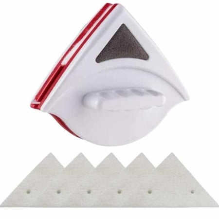 Mături, Mopuri, Găleți - Stergator Dublu cu Magnet pentru Geamuri intre 3 si 8 mm si 10 Bureti de Rezerva Alb cu Rosu – IoArtify.ro