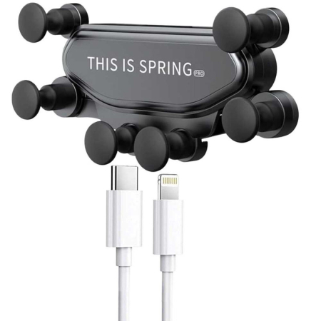 CADOURI, HOBBY & ARTE - Suport Auto pentru Telefon cu Prindere pe Grila Ventilatie Rotativ 360° si Cablu USB C Lightning 2A 1m Fast Charging - IoArtify.ro