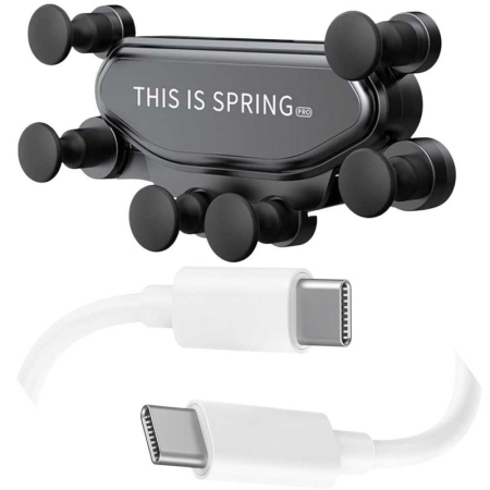 CADOURI, HOBBY & ARTE - Suport Auto pentru Telefon cu Prindere pe Grila Ventilatie Rotativ 360 Grade si Cablu USB C 2A 1m Fast Charging - IoArtify.ro