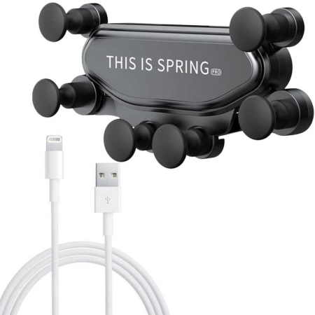 CADOURI, HOBBY & ARTE - Suport Auto pentru Telefon cu Prindere pe Grila Ventilatie Rotativ 360° si Incarcator Auto cu Cablu USB Lightning 2A 1m Fast Charging - IoArtify.ro