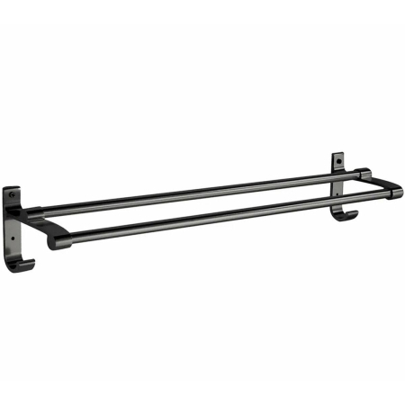 Suport din aluminiu pentru 2 prosoape și 2 cuiere, negru mat, 60 cm, rezistent la umiditate și abraziune [1]