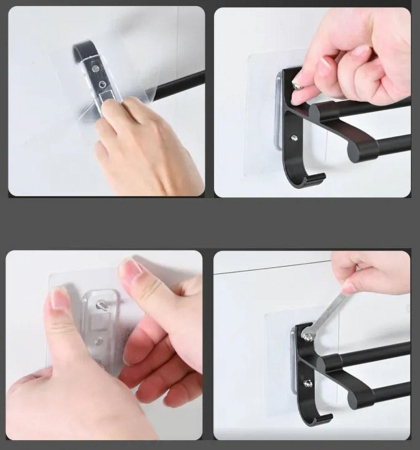 Suport din aluminiu pentru 2 prosoape plus 2 cuiere lungime 60 cm culoare Neagra – IoArtify.ro [4]