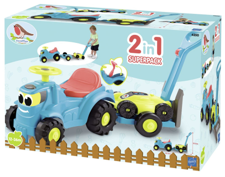 JOCURI SI JUCARII - Ecoiffier Set Tractor Ride cu Remorca si Cositoare joc de constructie din plastic rezistent - IoArtify.ro