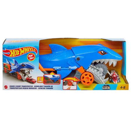 JOCURI SI JUCARII - Hot Wheels Transportator Rechin cu Masinuta Inclusa transportor mobil cu roti - IoArtify.ro