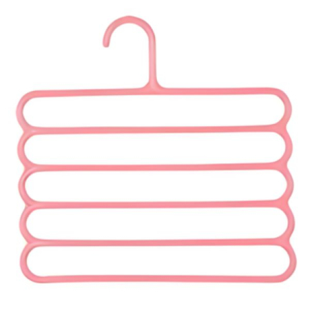 Organizatoare îmbrăcăminte - Umeras din Plastic Antiderapant si Multifunctional pentru Organizarea Hainelor cu 5 Pozitii 31x31 cm Roz – IoArtify.ro