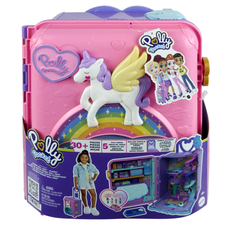 JOCURI SI JUCARII - Polly Pocket Valiza Unicorn cu compartimente multiple pentru jucării - IoArtify.ro