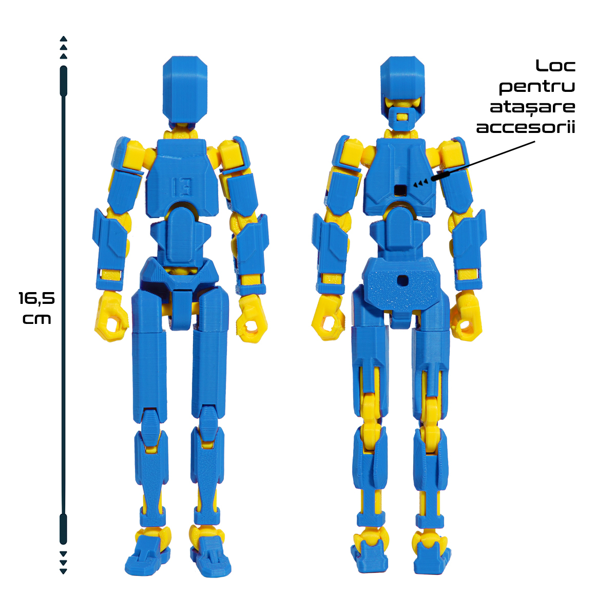 Robot figurina cu articulatii R13, 16,5 cm, imprimat 3D, albastru-galben, complet asamblata [4]