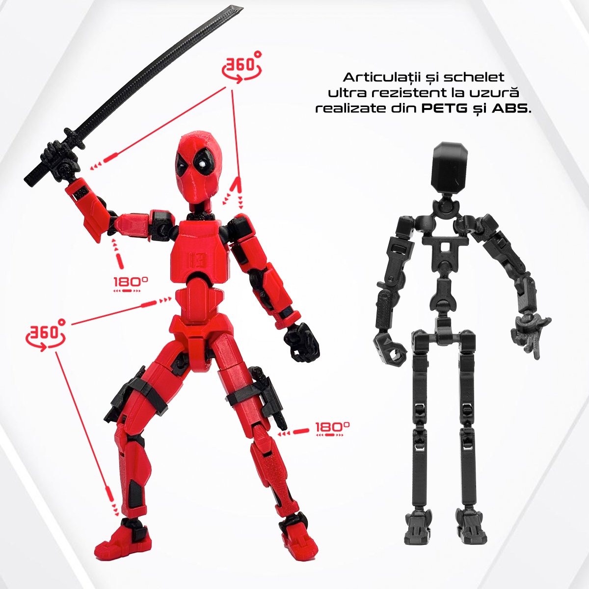 Robot figurina cu articulatii tip Deadpool, 16,5 cm, imprimat 3D, complet asamblata [5]