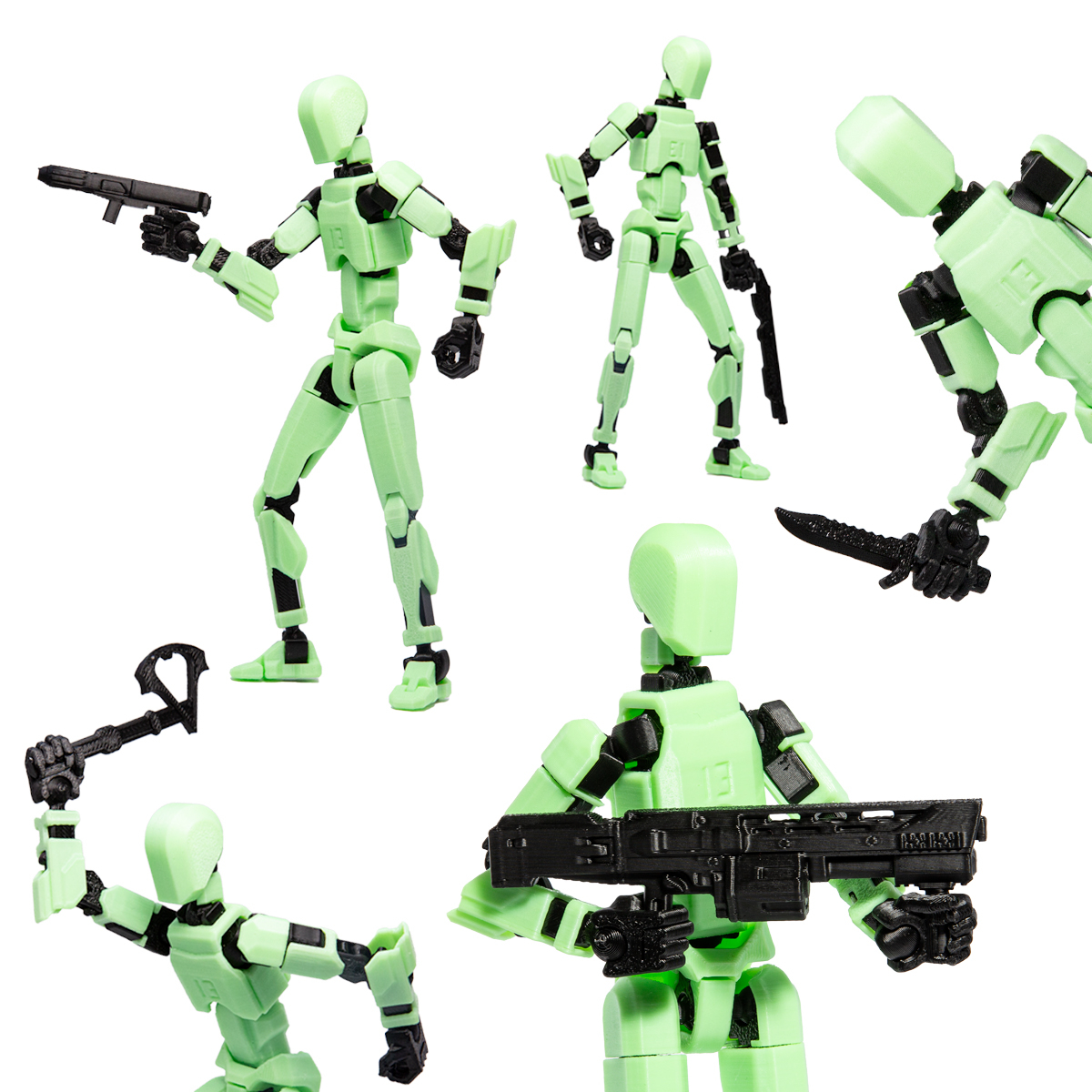 Robot figurina cu articulatii R13, 16,5 cm, imprimat 3D, verde fosforescent, complet asamblata [5]