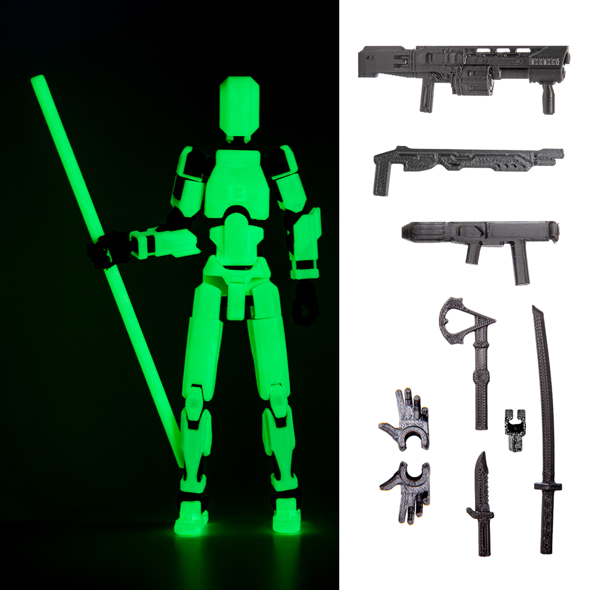 Robot figurina cu articulatii R13, 16,5 cm, imprimat 3D, verde fosforescent, complet asamblata [1]
